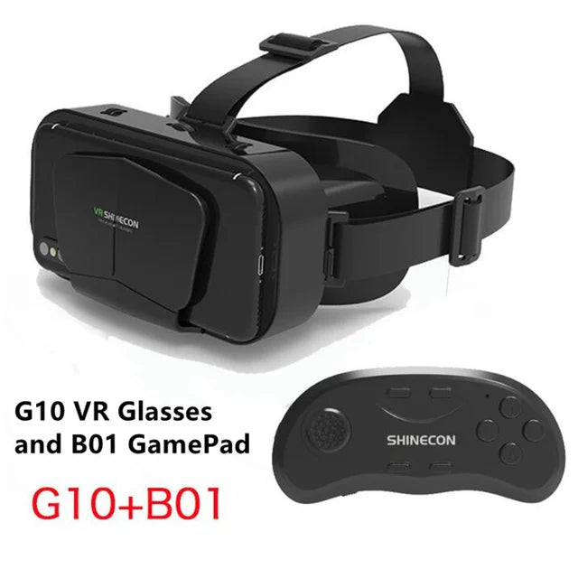 VR Glasses 3D Virtual Reality Box G10 IMAX Giant Screen Google Cardboard Helmet for 4.7-7inch Smartphone Matching Joystick