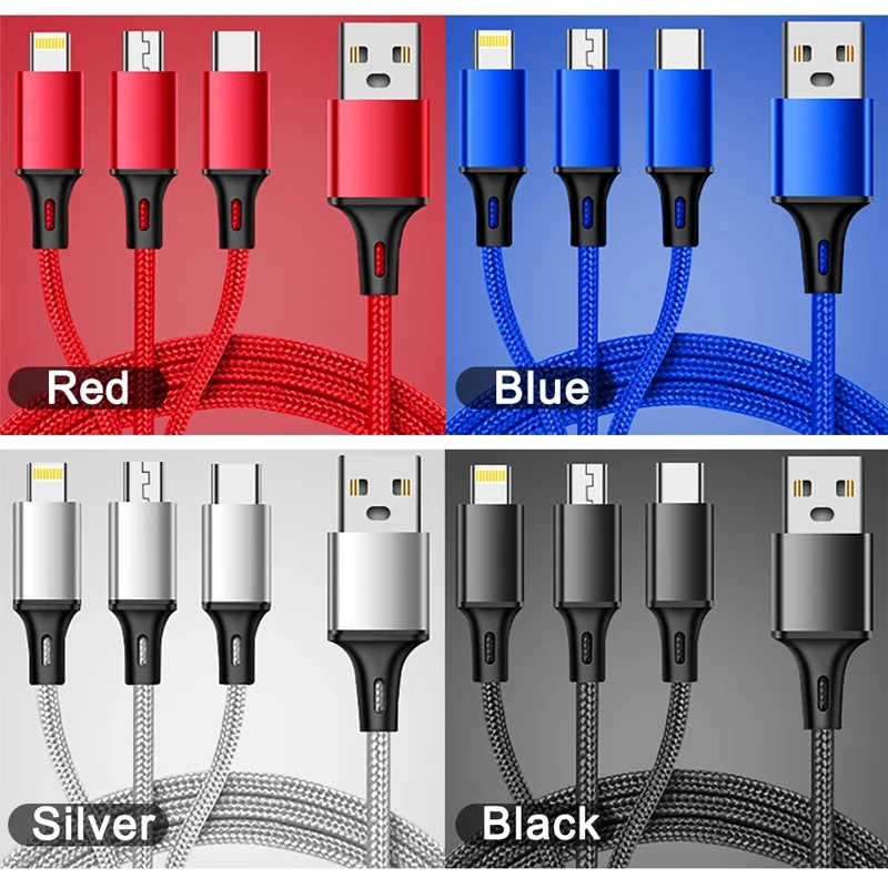 3 In 1 USB Charger Fast Charging Cable Type C Micro LIGHTNING Multi Charger