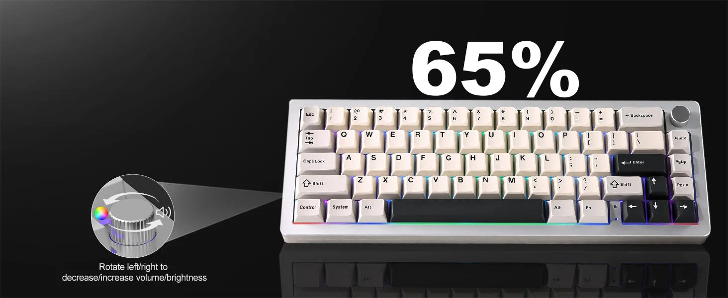 Aluminum Knob Wireless Bluetooth Wired Hot Swap Gasket Mounted RGB Keyboard