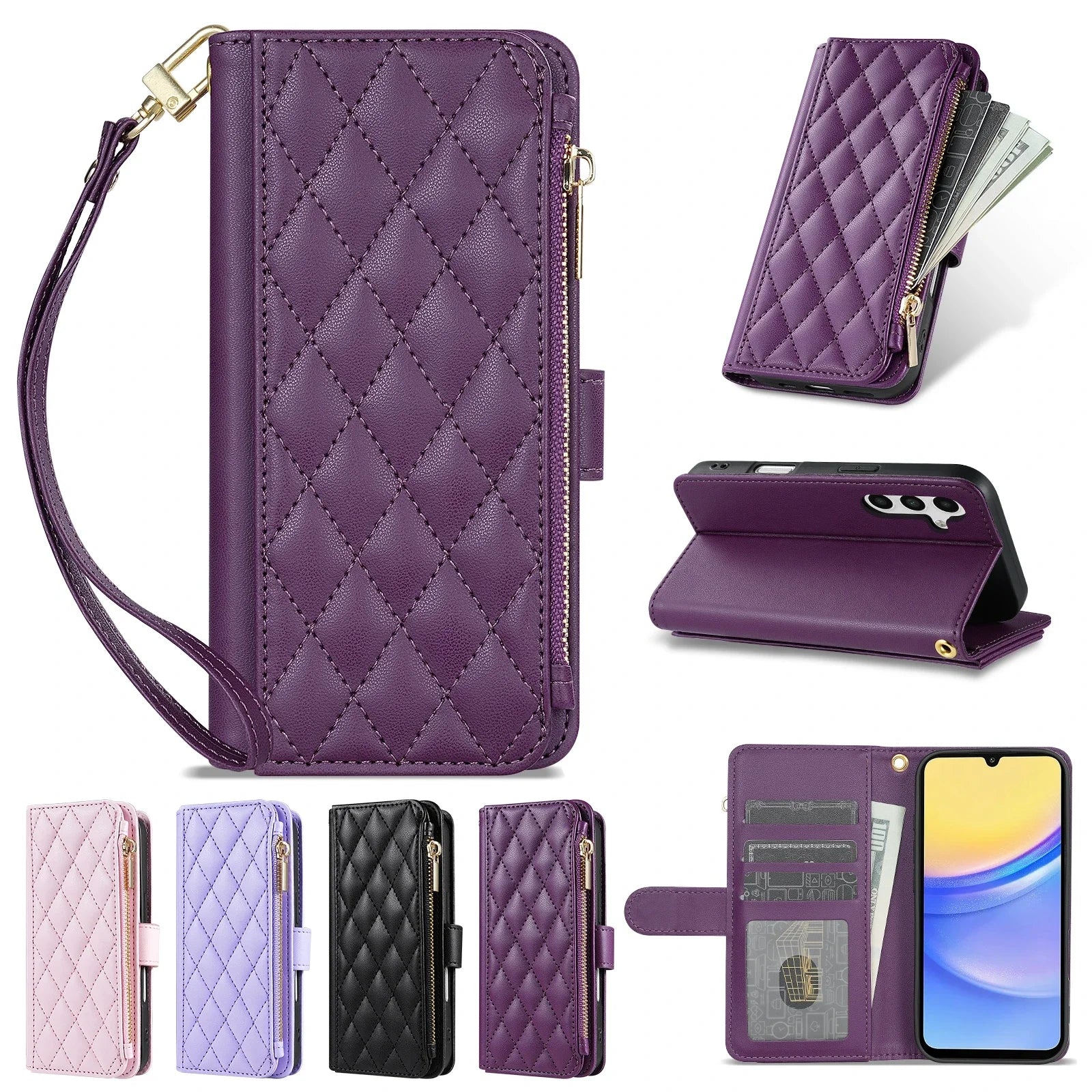 Wallet Small Fragrance Zipper Cardslot Kickstand Magnetic Flip Leather Case
