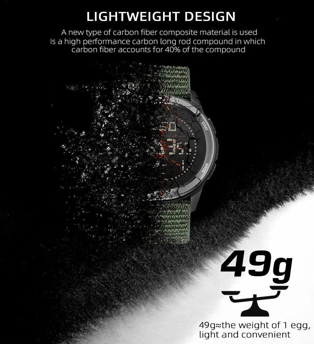 NORTH EDGE ALPS Men's Carbon fiber Digital Watch Shock Militray Sports Super Light Outdoor Compass Waterproof 50M Wristwatches