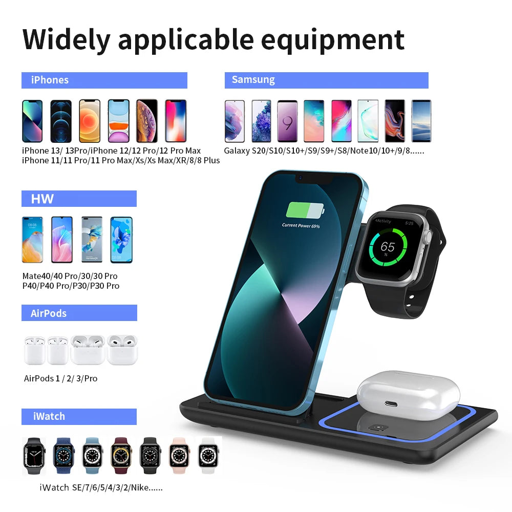 Wireless Charger Stand Pad Foldable Fast Charging Station Dock For iPhone