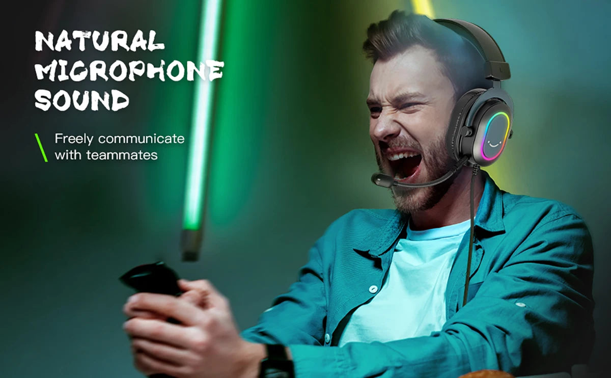 Fifine Dynamic RGB Gaming Headset with Mic Over-Ear Headphones