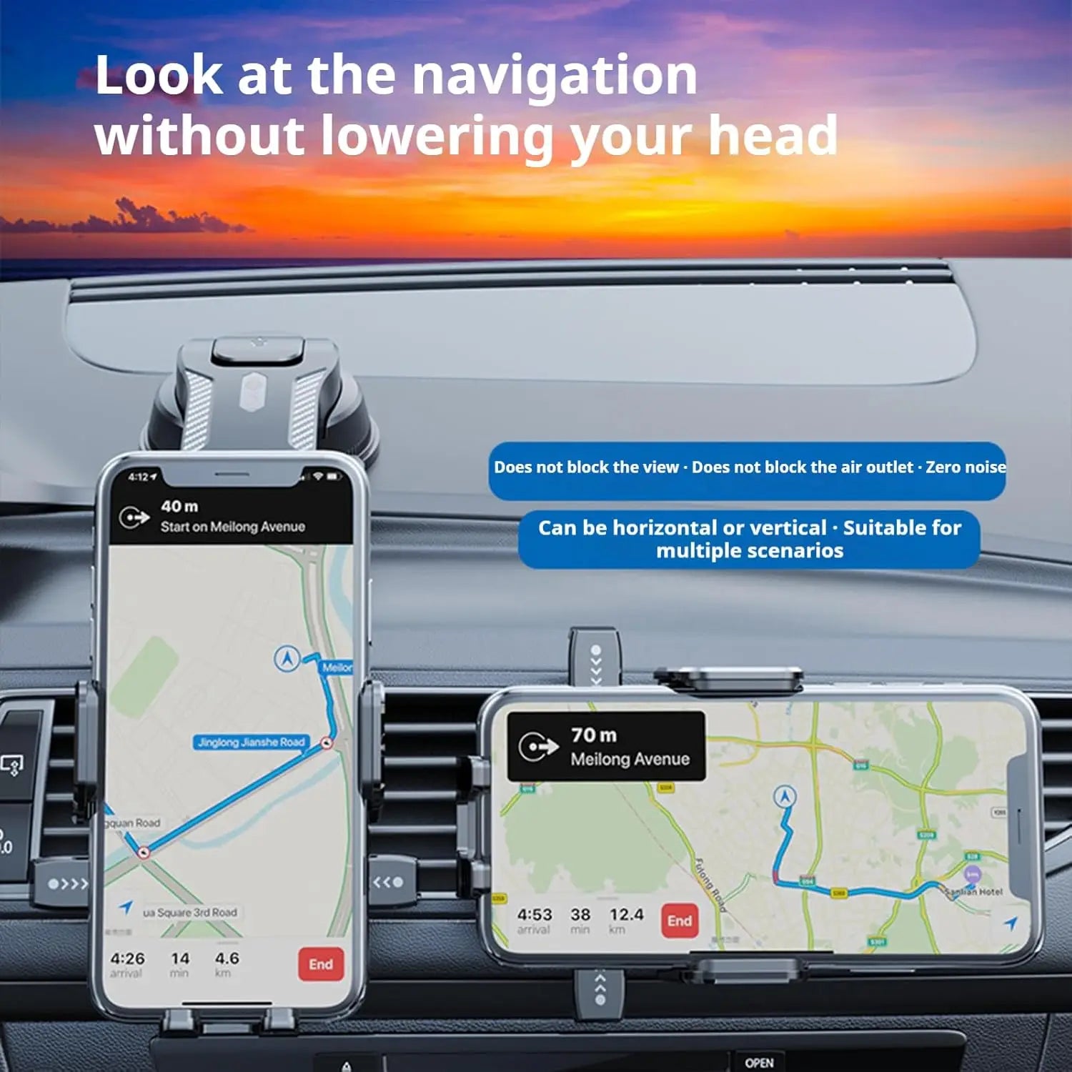 Adjustable Dashboard Car Cell Phone Holder with Telescopic Arm & Side Grips