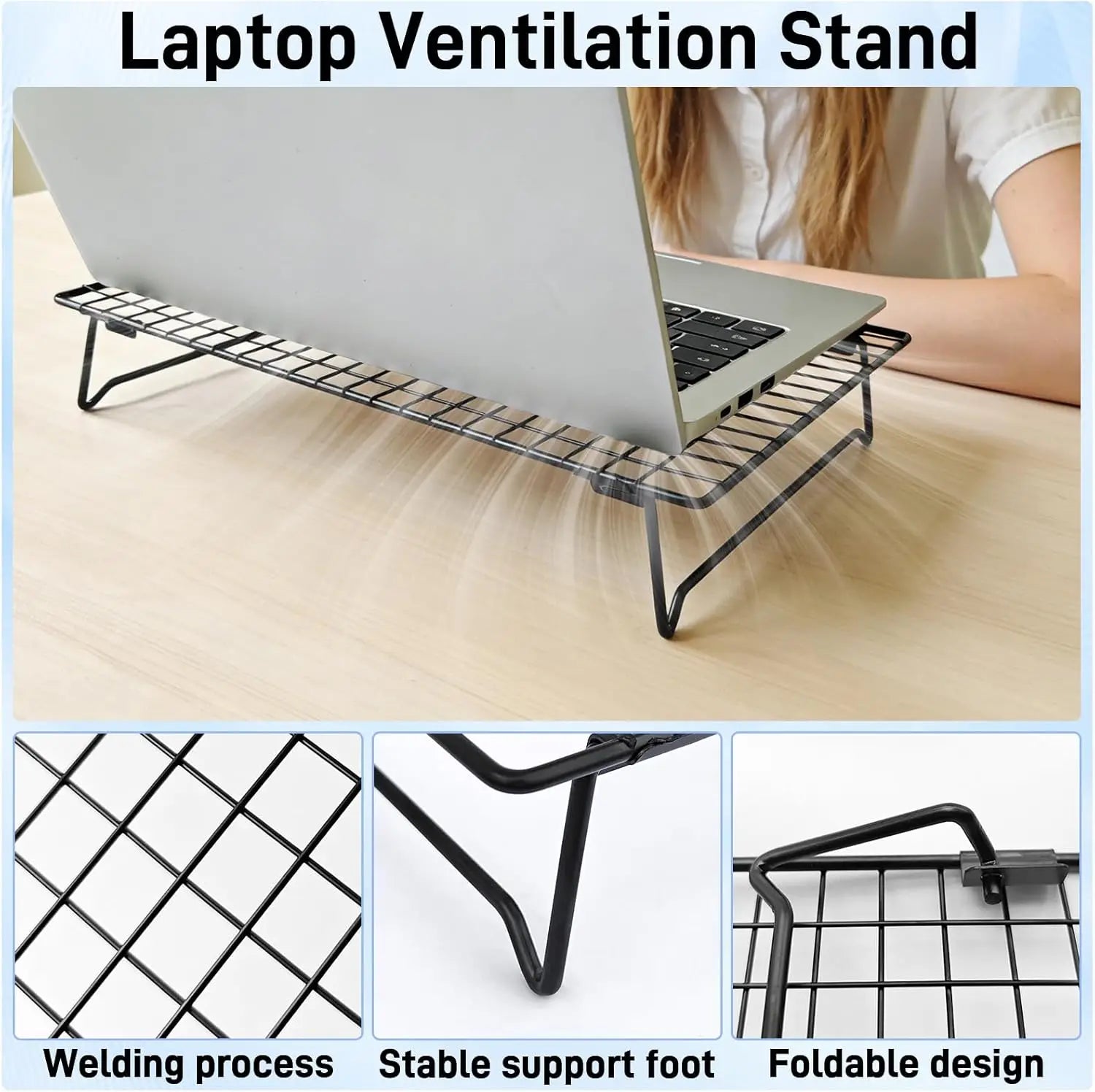 Laptop Cooling Pad Stand with Mesh, Height Adjustable Metal Laptop