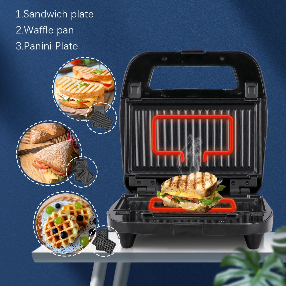 Non-stick Coating Press Grill 800w Detachable Breakfast Sandwich Maker
