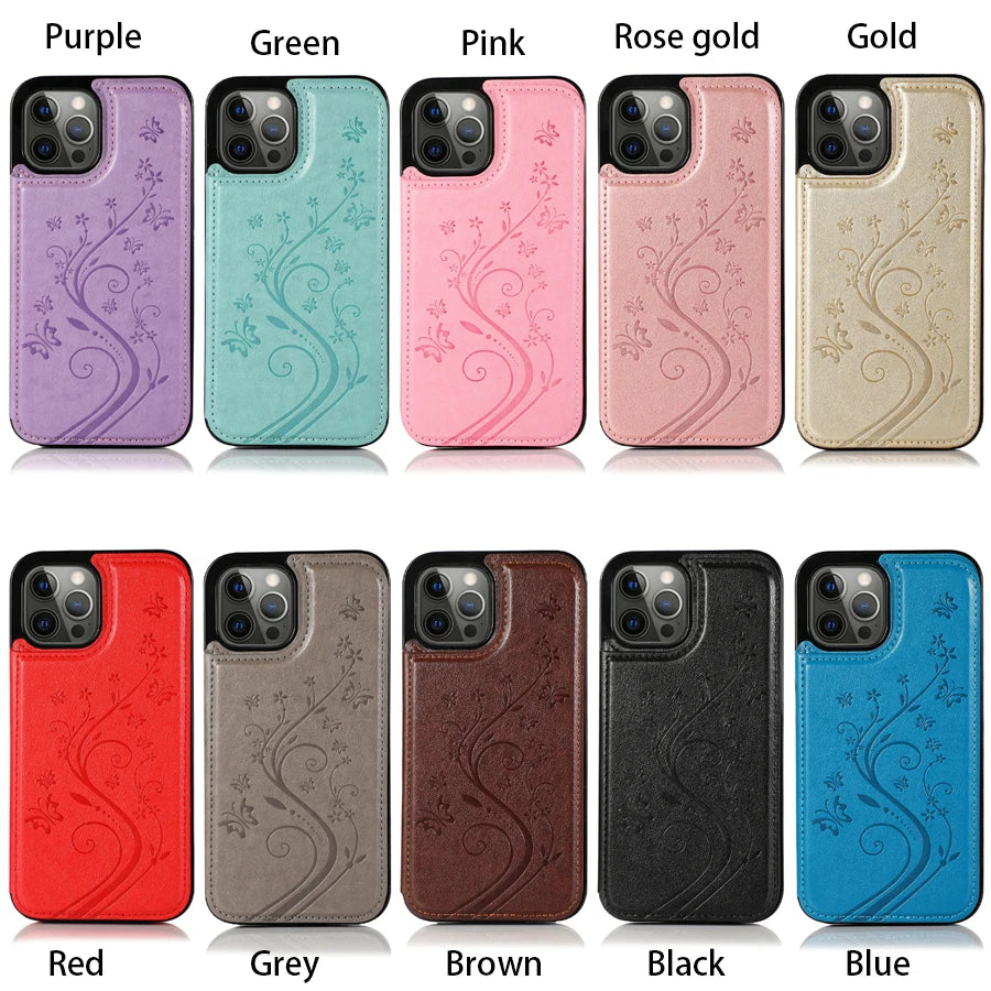 Wallet Butterfly Embossing Slot Magnetic Flip Leather Case For iPhone Plus Cover