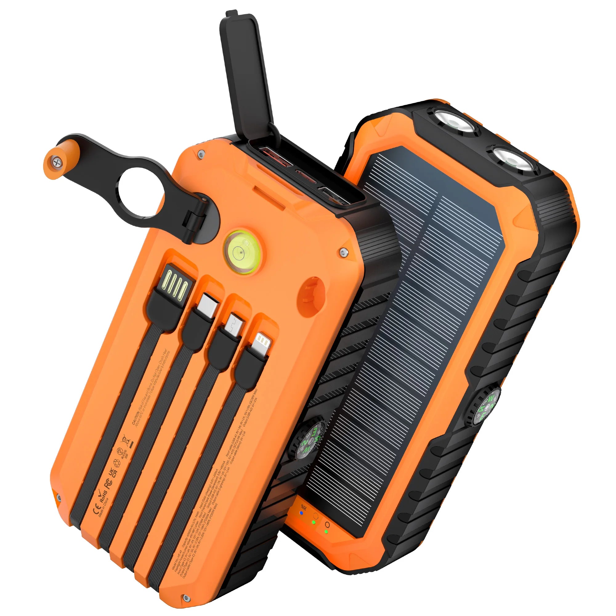 Solar Power Bank with Hand Crank Type-C Fast Charging, Bright LED Light