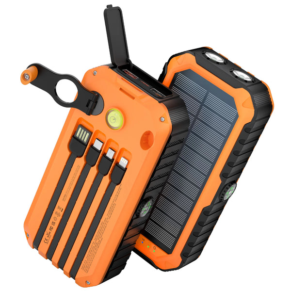 Solar Power Bank with Hand Crank Type-C Fast Charging, Bright LED Light