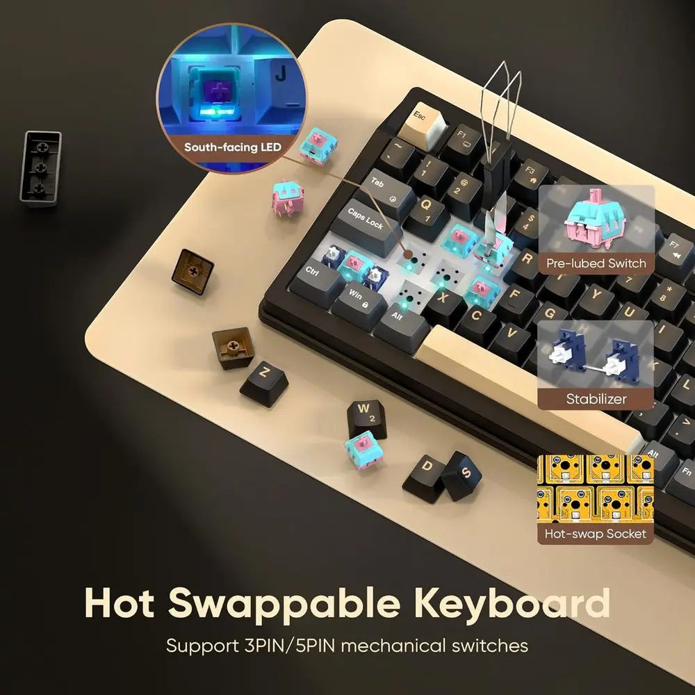 Wireless Mechanical Keyboard Hot Swappable Linear Pink Switches RGB