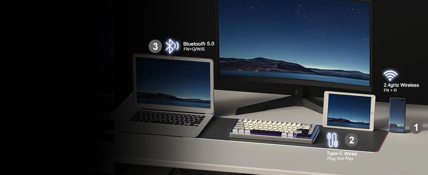 Aluminum Knob Wireless Bluetooth Wired Hot Swap Gasket Mounted RGB Keyboard
