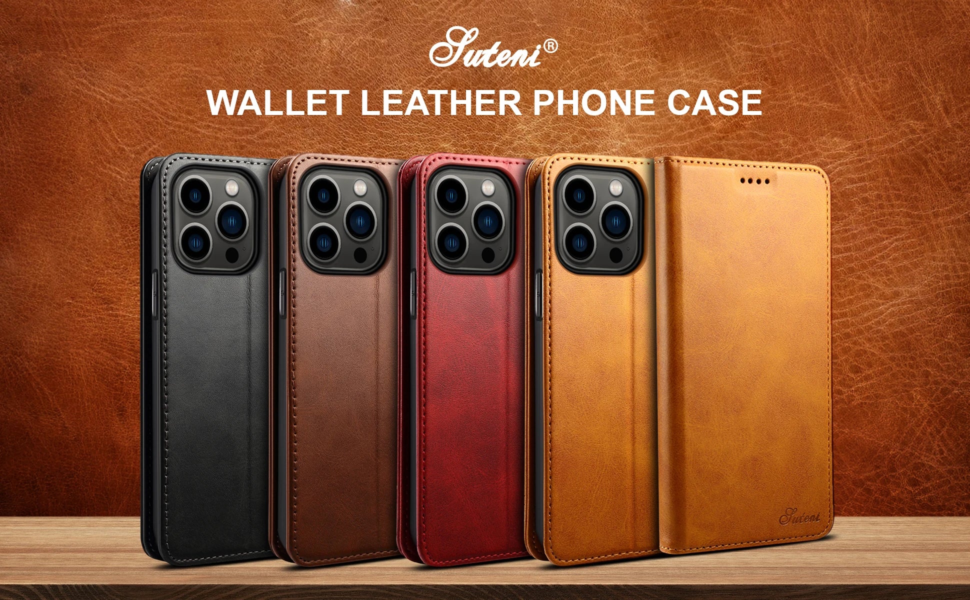 SUTENI Faux Leather Wallet Phone Case Cover Flip For iPhone Pro Max Plus Mini