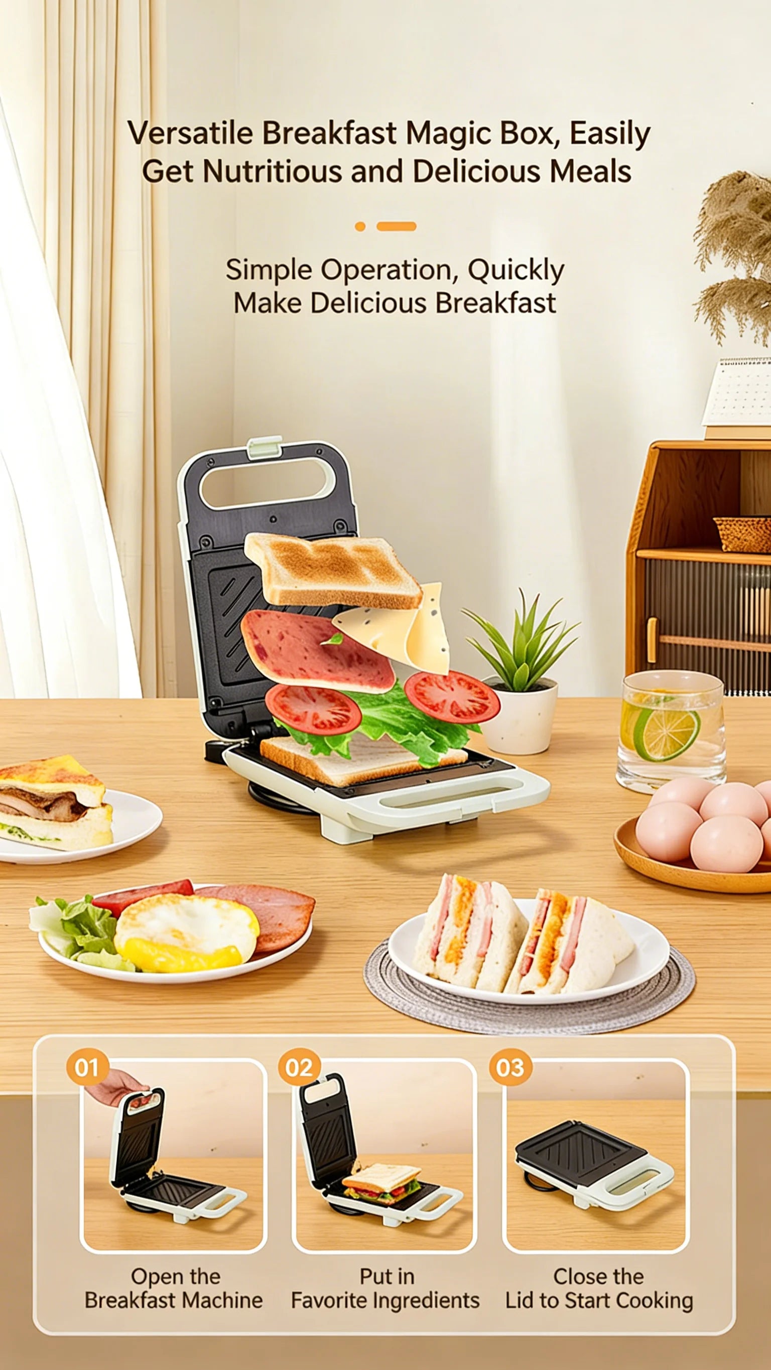Small Household Light Food Maker Multifunctional Sandwich Waffle Toaster Egg Frying Machine
