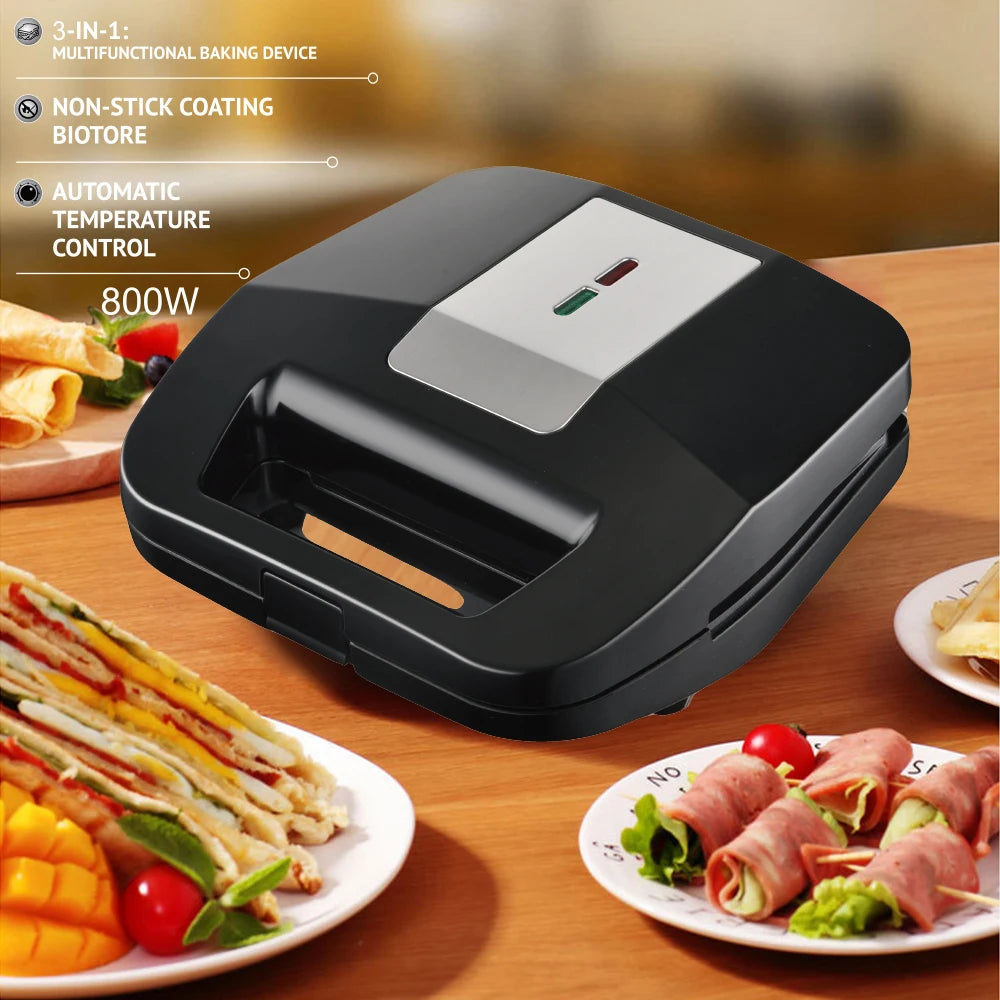 Non-stick Coating Press Grill 800w Detachable Breakfast Sandwich Maker
