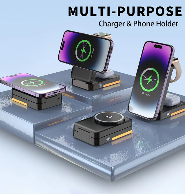 LED Light Wireless Charger Stand 3 in 1 Foldable For iPhone 16 15 14 13 12 Apple Watch 2-9 SE Airpods Pro Fast Charging Station