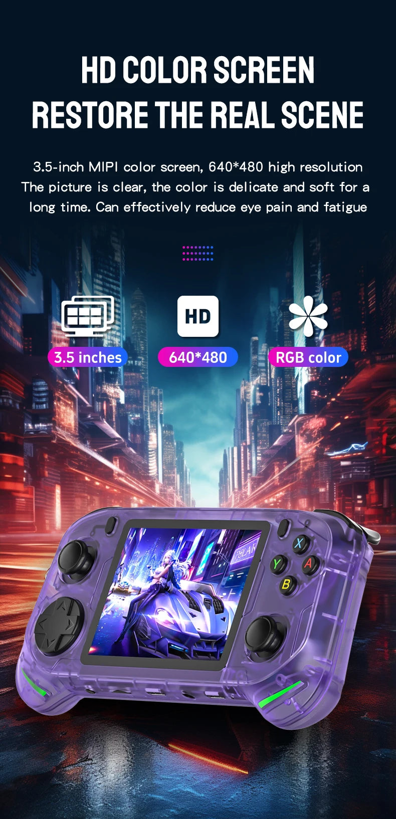 RX6H Retro Handheld Video Game Console 3.5-inch IPS Screen Linux System Portable Pocket Video Game Player 64GB Games GBA PS1