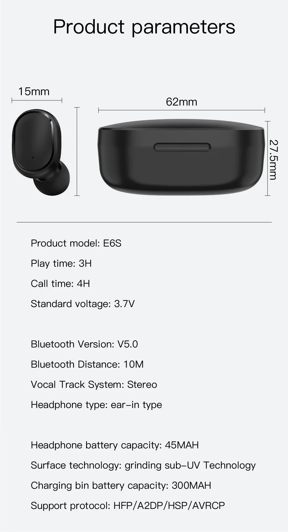 E6S TWS Wireless Headphones Sports Waterproof Bluetooth 5.0 Earphone