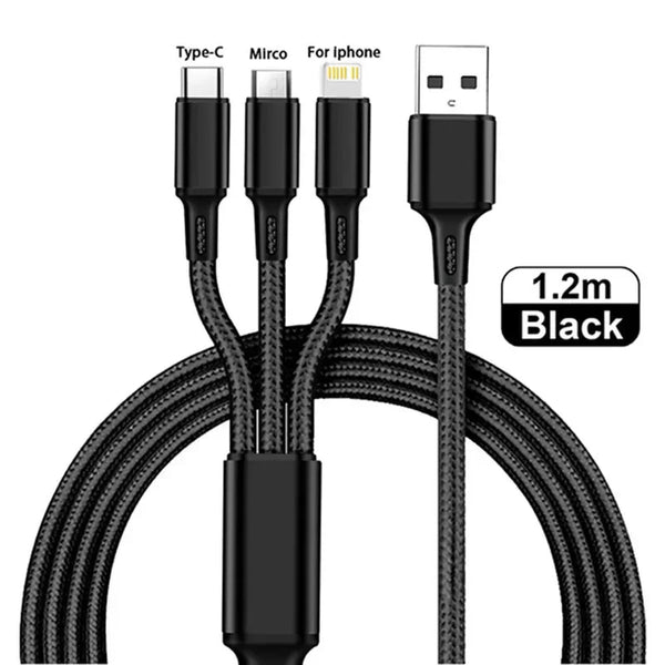 3 In 1 USB Fast Charging Cable Type C Micro IOS Multi Charger Cable Cord