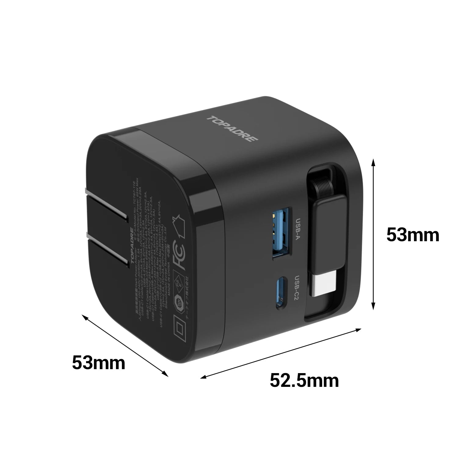 65W GaN Fast Charger with Retractable Cable, Foldable Plug, Quick Charging