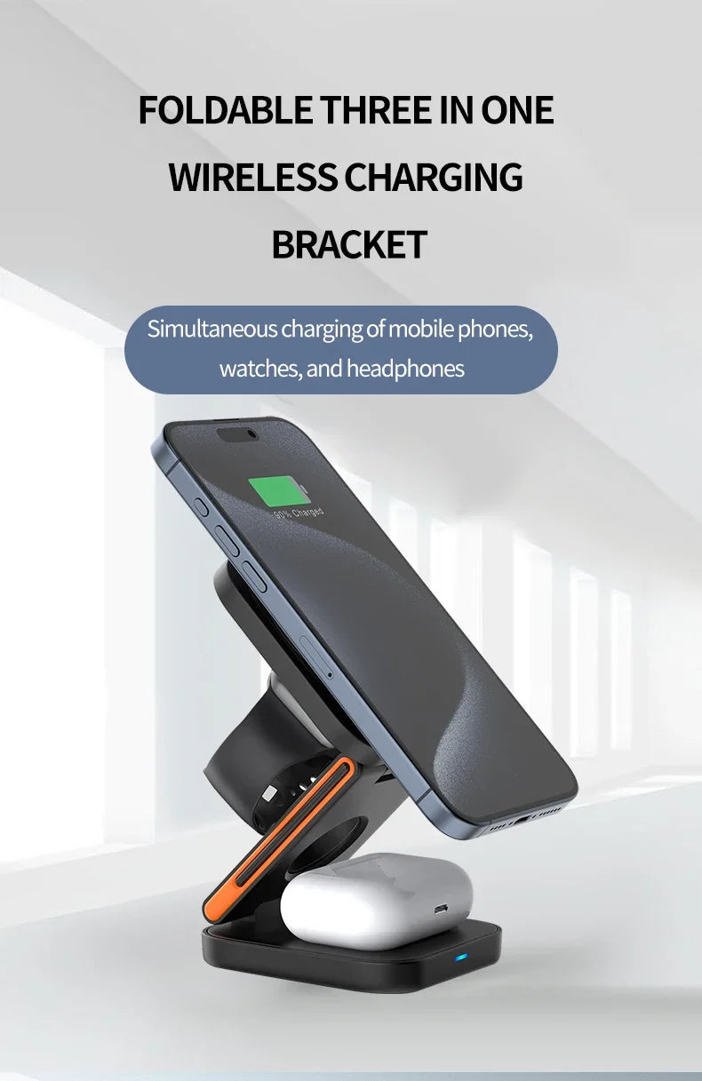 3 in 1 Foldable Charging Station Fast Magnetic Wireless Charger Stand
