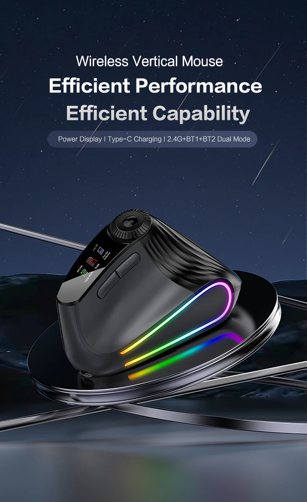 Jomaa RGB Backlit Speed Roller Wireless Vertical Mouse with Function Adjustment