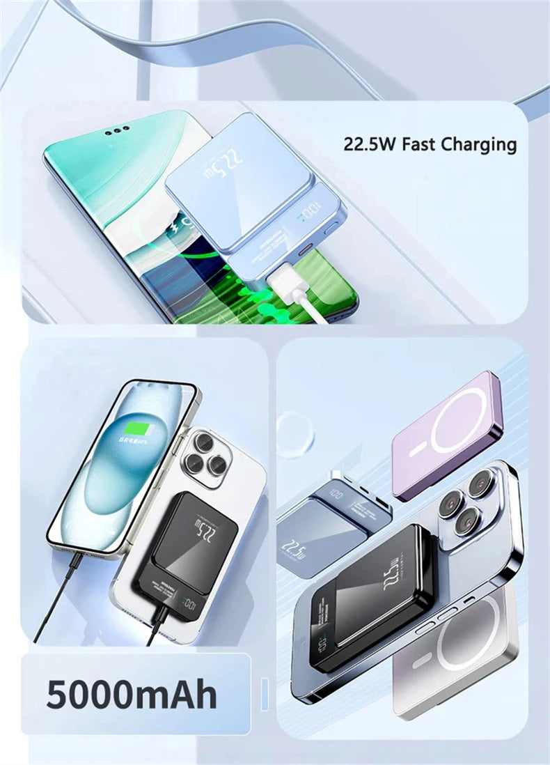 10000mAh Magnetic Power Bank 20W Wireless Power bank Slim Portable Battery