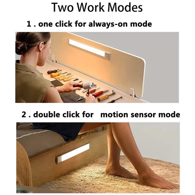 PIR Motion Sensor LED Under Cabinet Lamp Dimmable Rechargeable Night Light