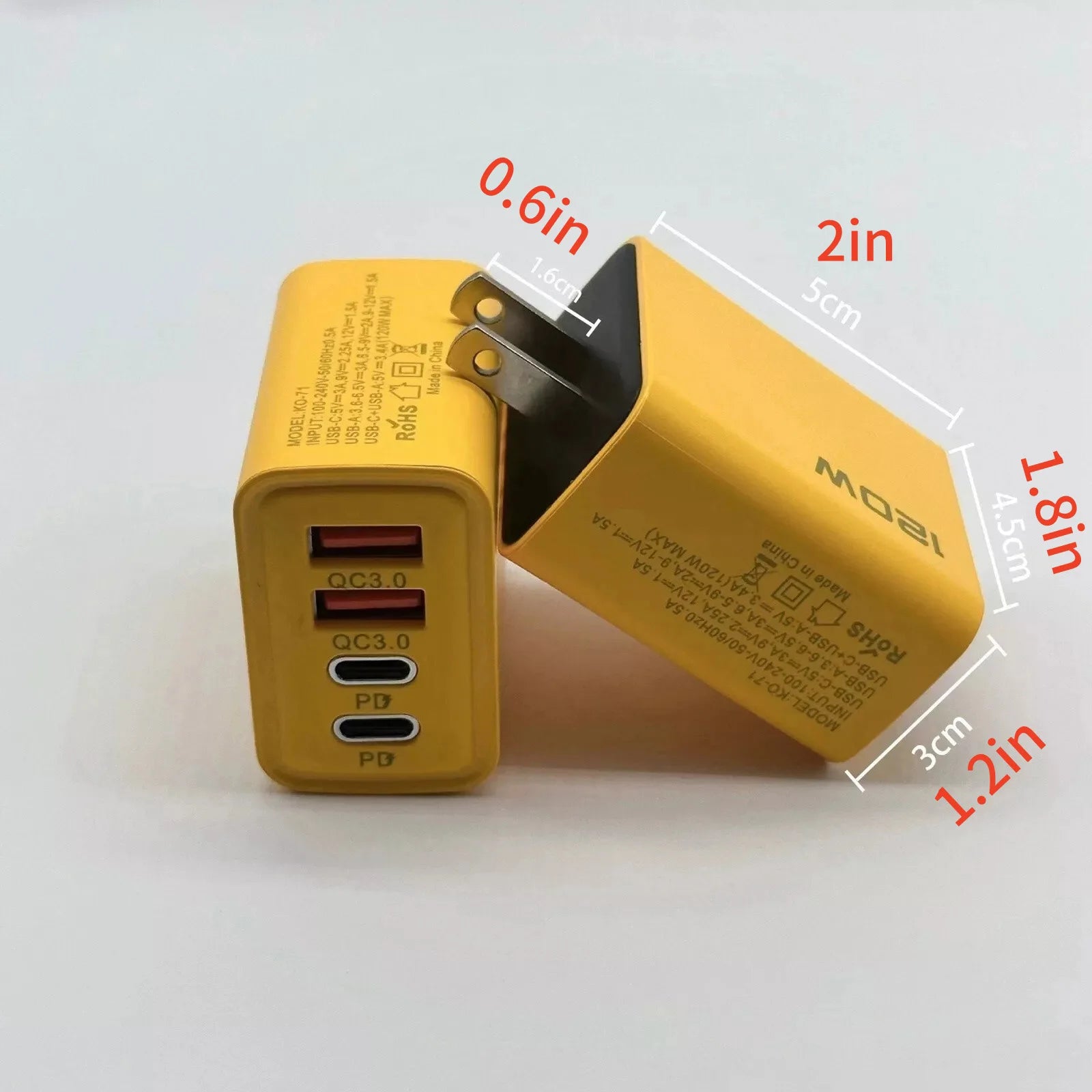 2PCS Universal 4-Port USB-C Fast Charge Mobile Phone Adapter Quick Wall Charger