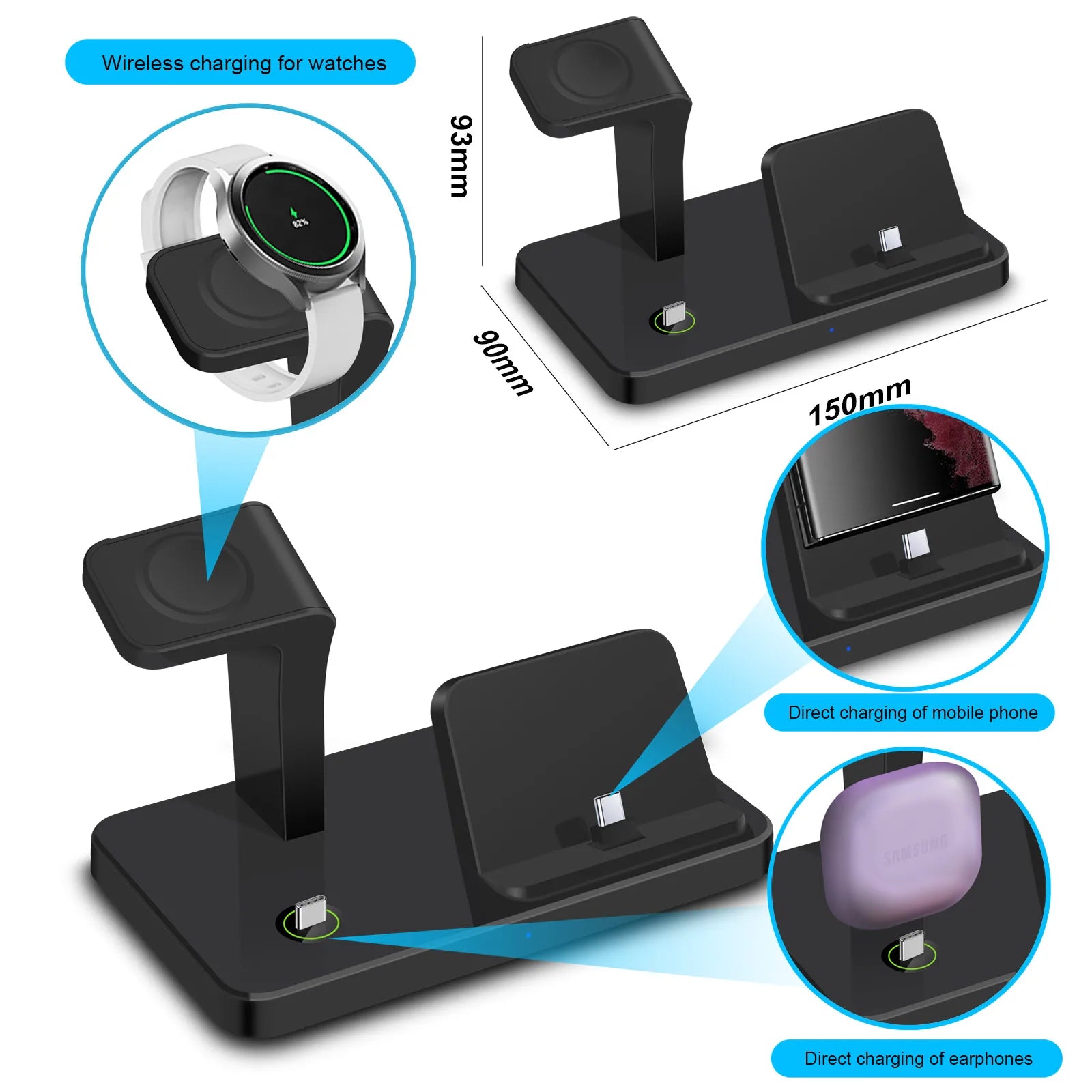 Charging Station for Samsung Type C Fast Wireless Charger Dock Stand