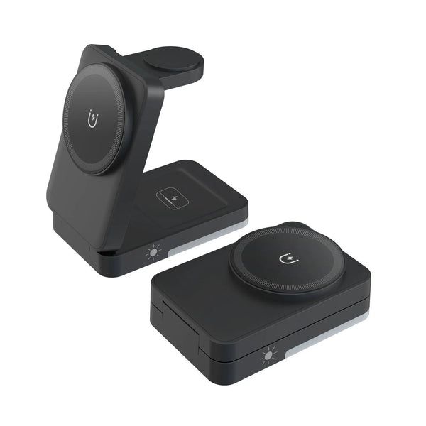 LED Light Wireless Charger Stand 3 in 1 Foldable For iPhone 16 15 14 13 12 Apple Watch 2-9 SE Airpods Pro Fast Charging Station
