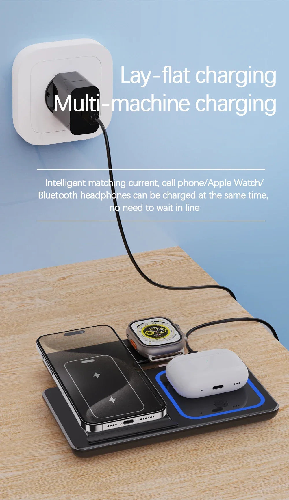 3 in 1 Folding Wireless Charger Stand For iPhone 17 16 15 14 13 12 Pro Max Fast Charging Station For Apple Watch 11-2 SE Airpods
