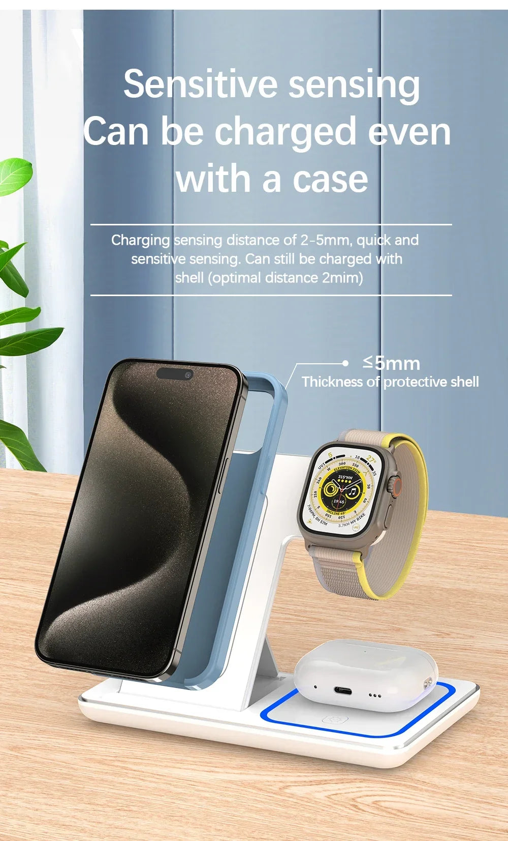 3 in 1 Folding Wireless Charger Stand For iPhone 17 16 15 14 13 12 Pro Max Fast Charging Station For Apple Watch 11-2 SE Airpods