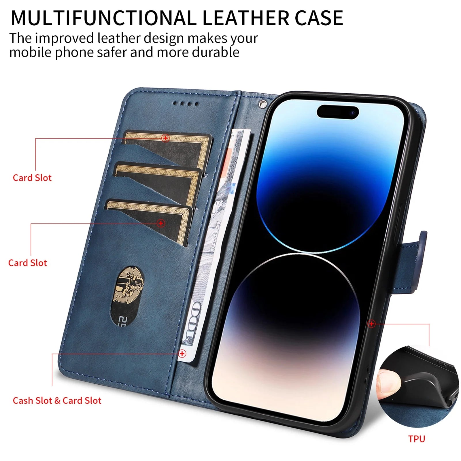 Line Leather Case For iPhone Pro Max Plus Mini Air Phone Case Flip Wallet Card