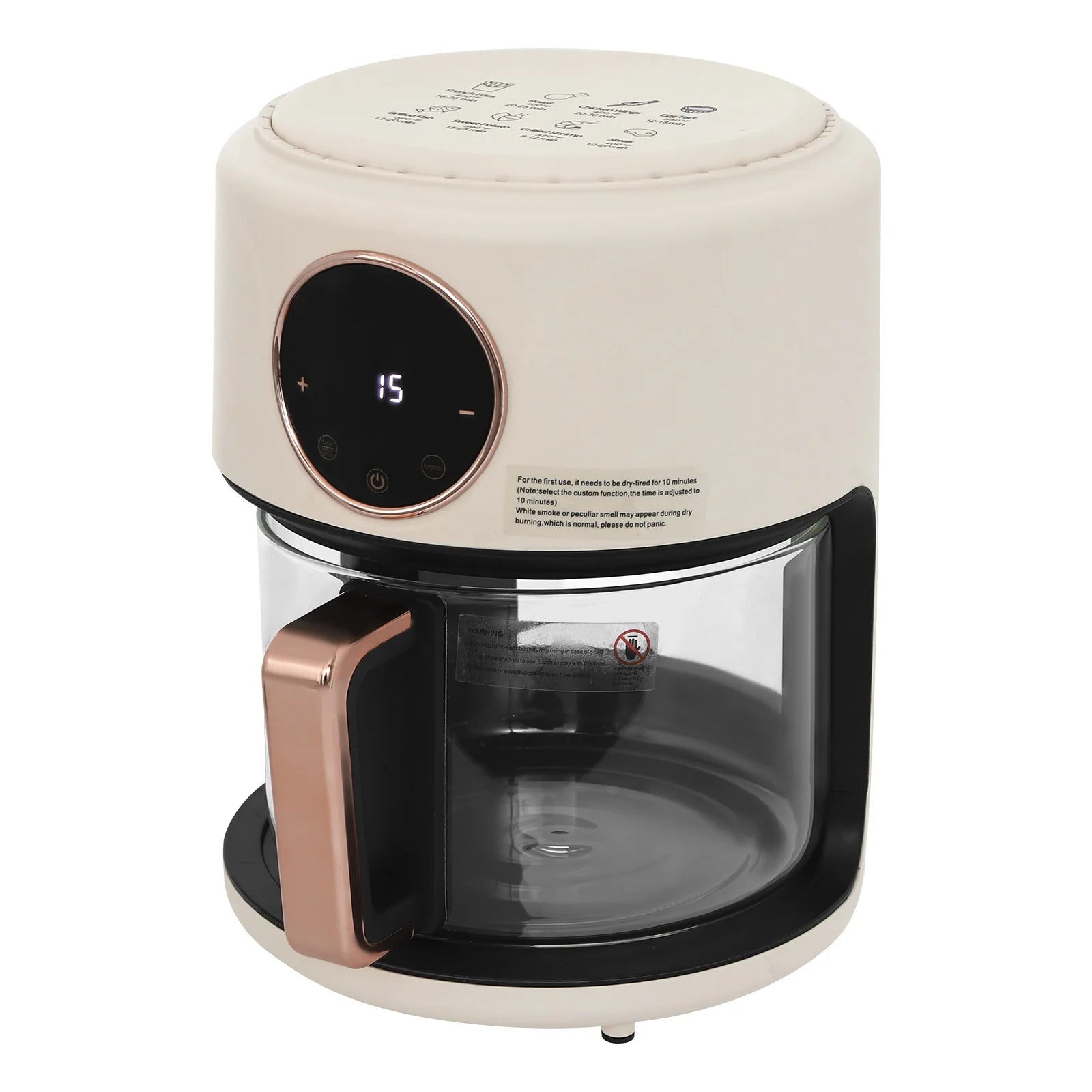 Visible Window Air Fryer 4.44Qt, 1200W Rapid Heating Glass Fryer with 8 Presets, Non-stick Borosilicate Glass Pot, 110V US Plug, for Fries, Wings (White)