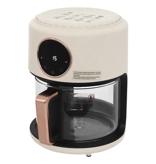 Visible Window Air Fryer 4.44Qt, 1200W Rapid Heating Glass Fryer with 8 Presets, Non-stick Borosilicate Glass Pot, 110V US Plug, for Fries, Wings (White)