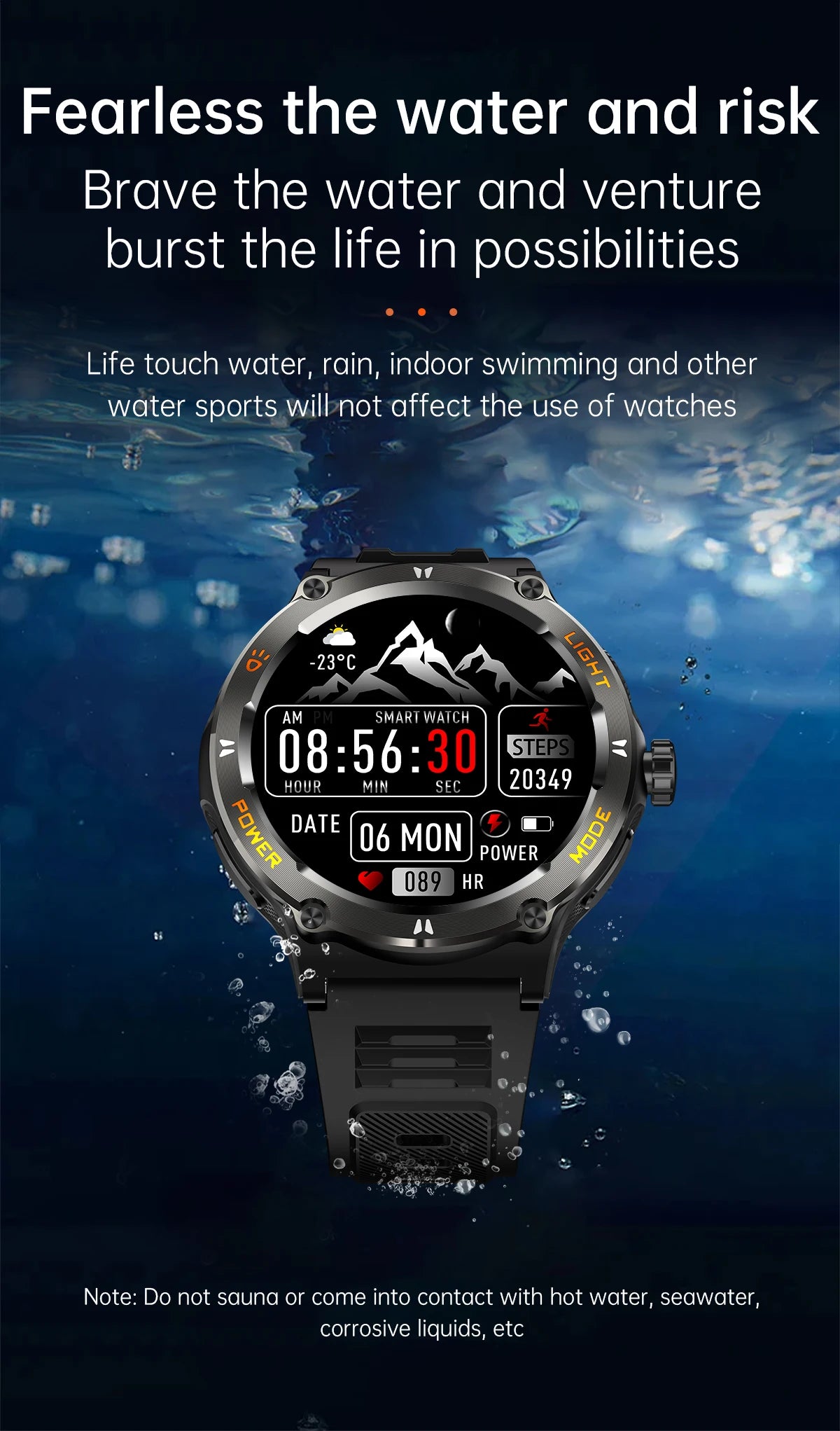 KT76 Sports Smartwatch Men With Flashlight 1.53-inch HD Screen BT Calls 3ATM Waterproof Compass Health Monitor
