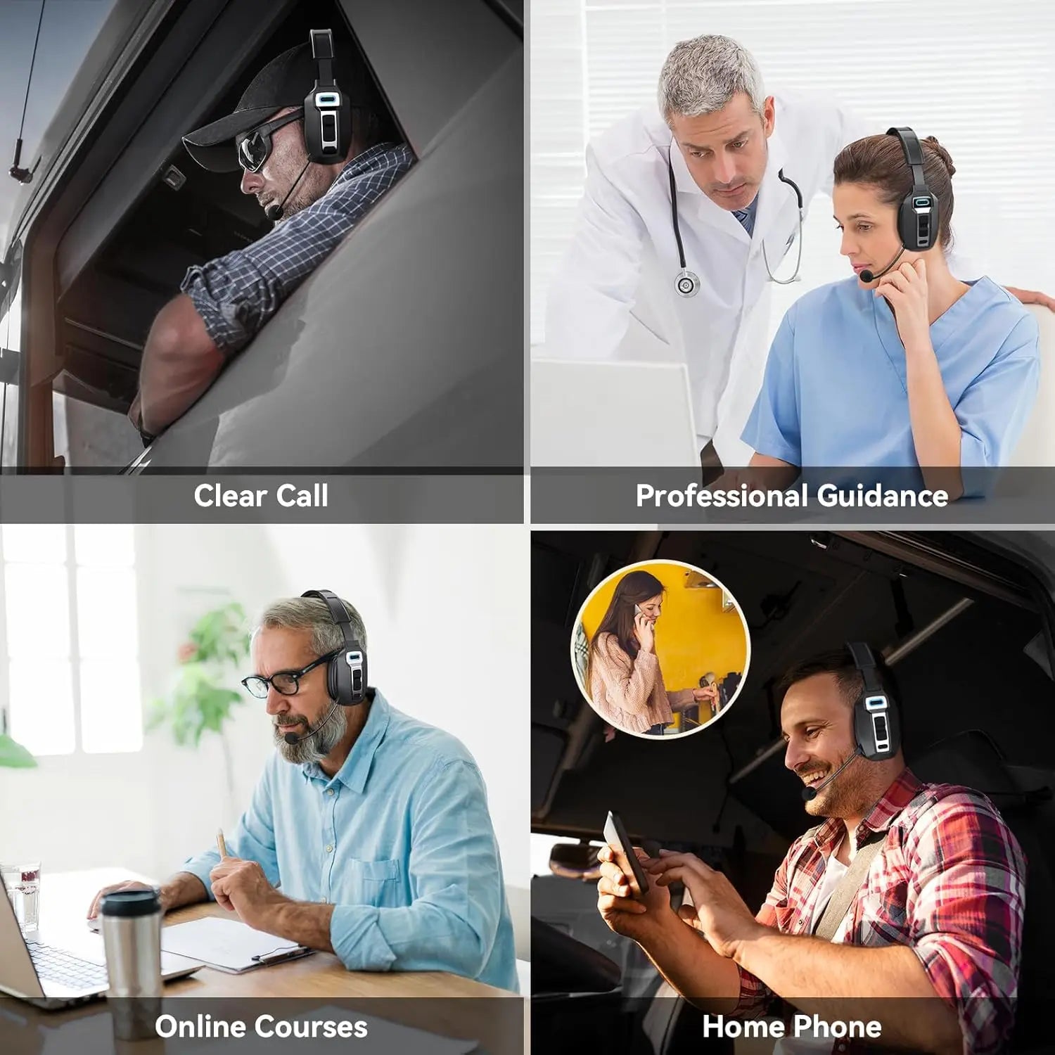 Trucker Bluetooth Headset with Dual Mic Noise Canceling, CVC8.0, Mute Button, 60Hrs Battery Wireless Headset, On Ear Headphone