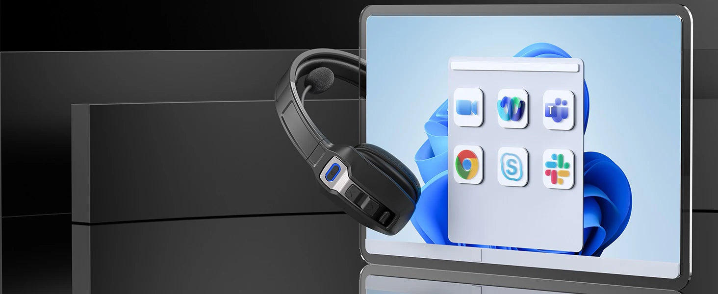 Trucker Bluetooth Headset with Dual Mic Noise Canceling, CVC8.0, Mute Button, 60Hrs Battery Wireless Headset, On Ear Headphone