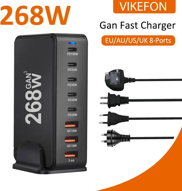 New 268W/240W GAN Gallium Nitride USB TypeC Multi-port Desktop Travel Charger With Power Adapter PD Charger Office Home Charger