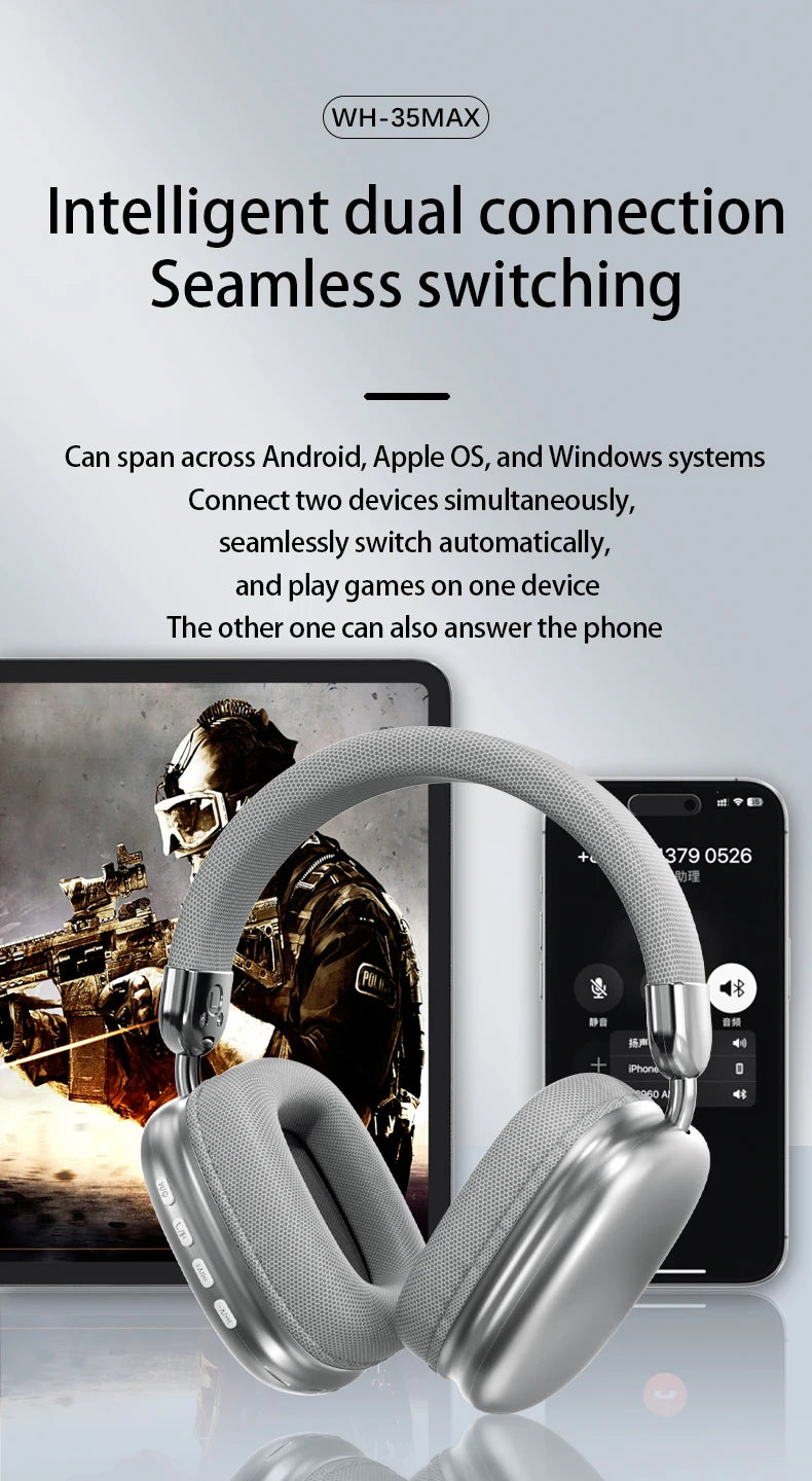 Original 9D Surround Sound Headsets Metal Wireless Bluetooth Headphones