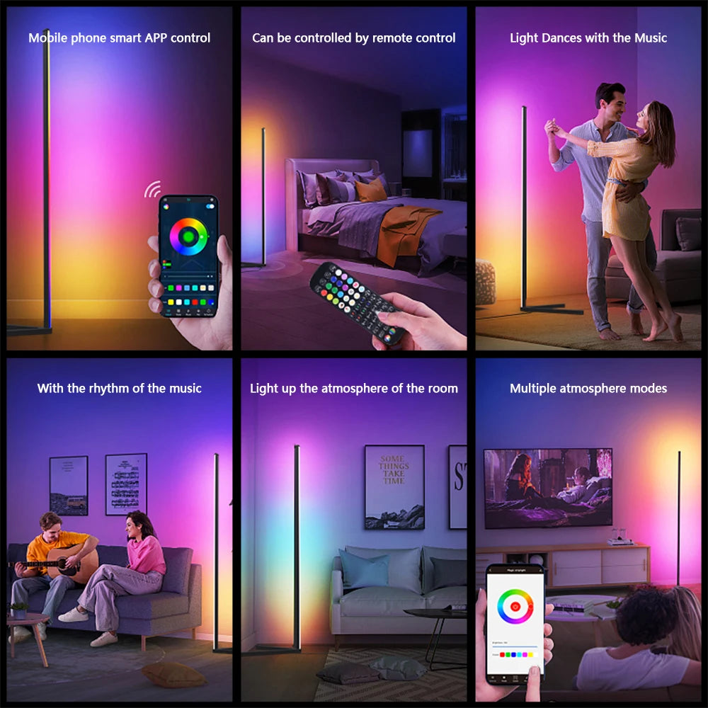 Living Room Dimmable RGB Corner Floor Lamp 140cm Stand Smart APP LED Mood
