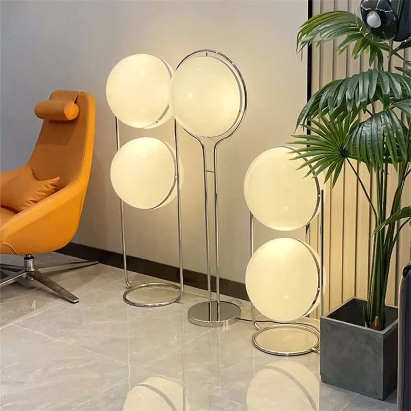 Garrault  Delord Floor Lamp Chrome Metal White Acrylic Ball Floor Light Living Room