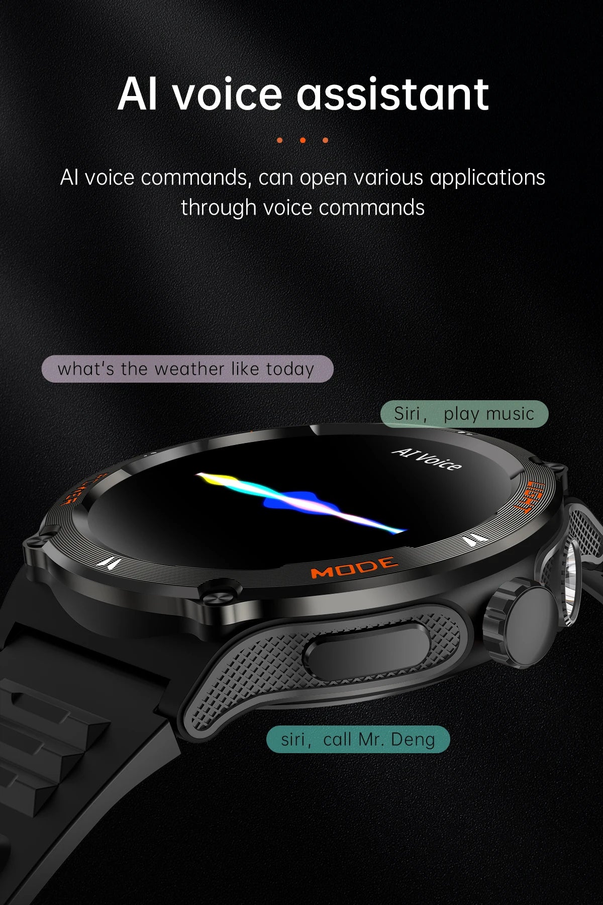 KT76 Sports Smartwatch Men With Flashlight 1.53-inch HD Screen BT Calls 3ATM Waterproof Compass Health Monitor