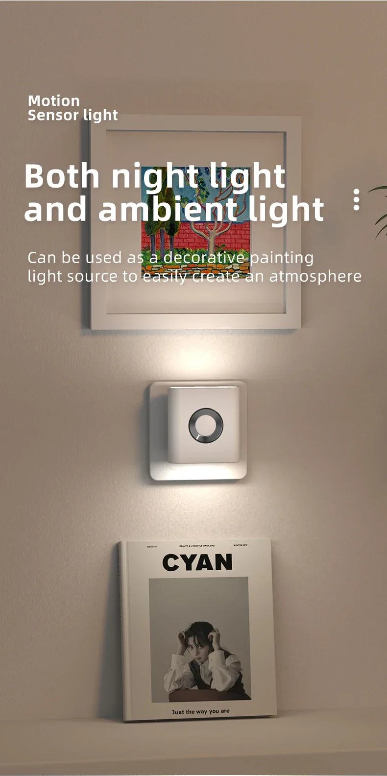Motion Sensor Light LED EU/US Plug Type C Rechargeable Wireless Night Light