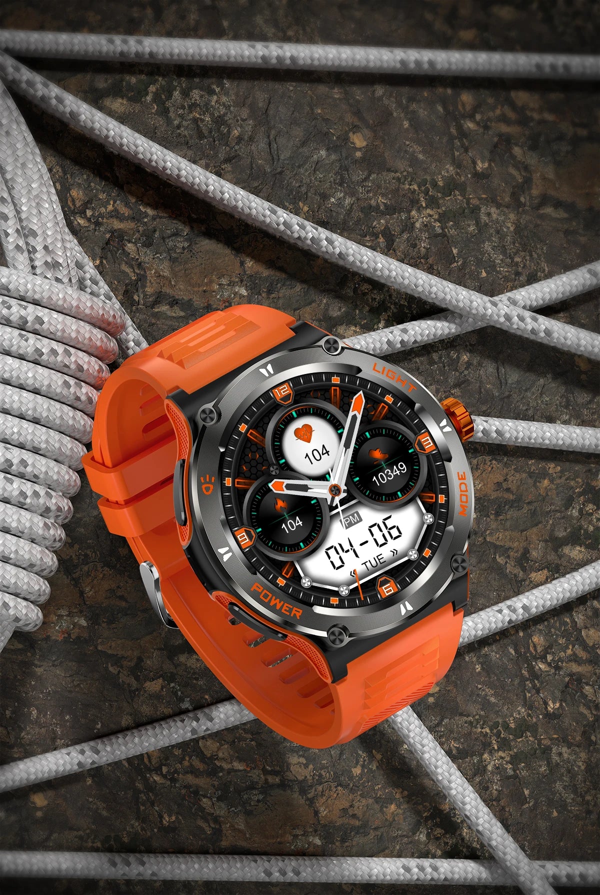 KT76 Sports Smartwatch Men With Flashlight 1.53-inch HD Screen BT Calls 3ATM Waterproof Compass Health Monitor