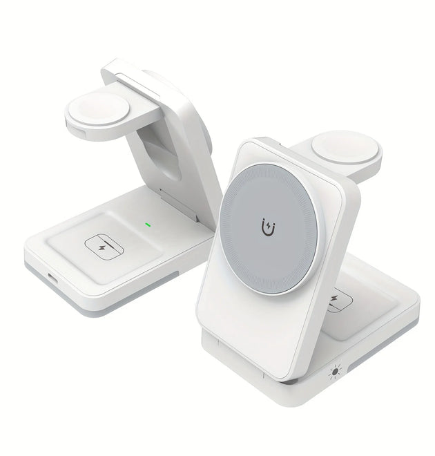 LED Light Wireless Charger Stand 3 in 1 Foldable For iPhone 16 15 14 13 12 Apple Watch 2-9 SE Airpods Pro Fast Charging Station