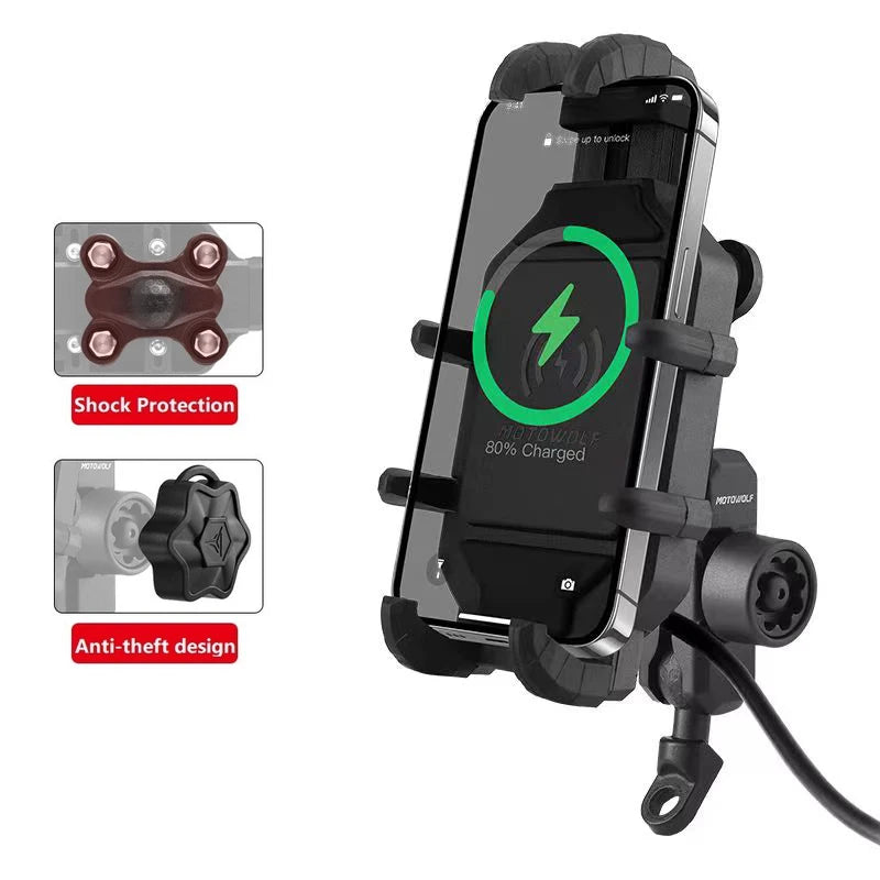 Motorcycle Wireless Charging Phone Holder Cradle 3.0 Quick Charger GPS Moto