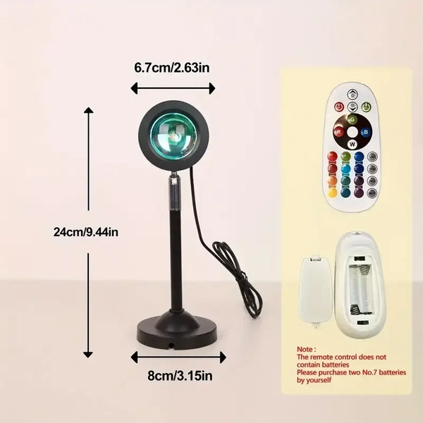 USB-powered sunset projection light, 16 color options, 360° rotating night light