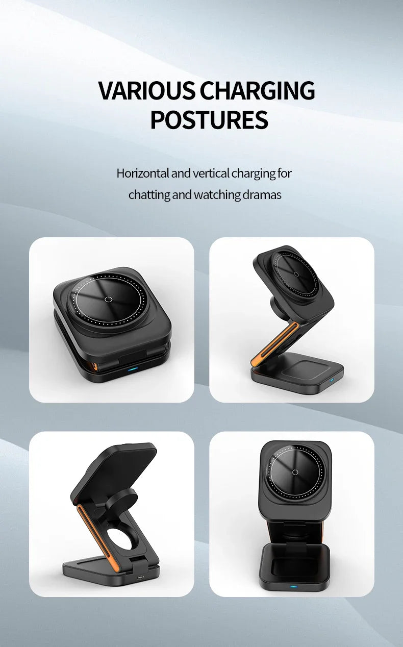 3 in 1 Foldable Charging Station Fast Magnetic Wireless Charger Stand
