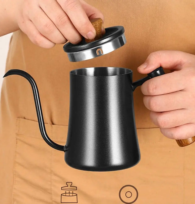 Stainless Steel Goose Neck Coffee Pot Drip Port Wooden Handle Long Narrow Drip Carafe Anti-scald Scale Hand Brewing Kettle